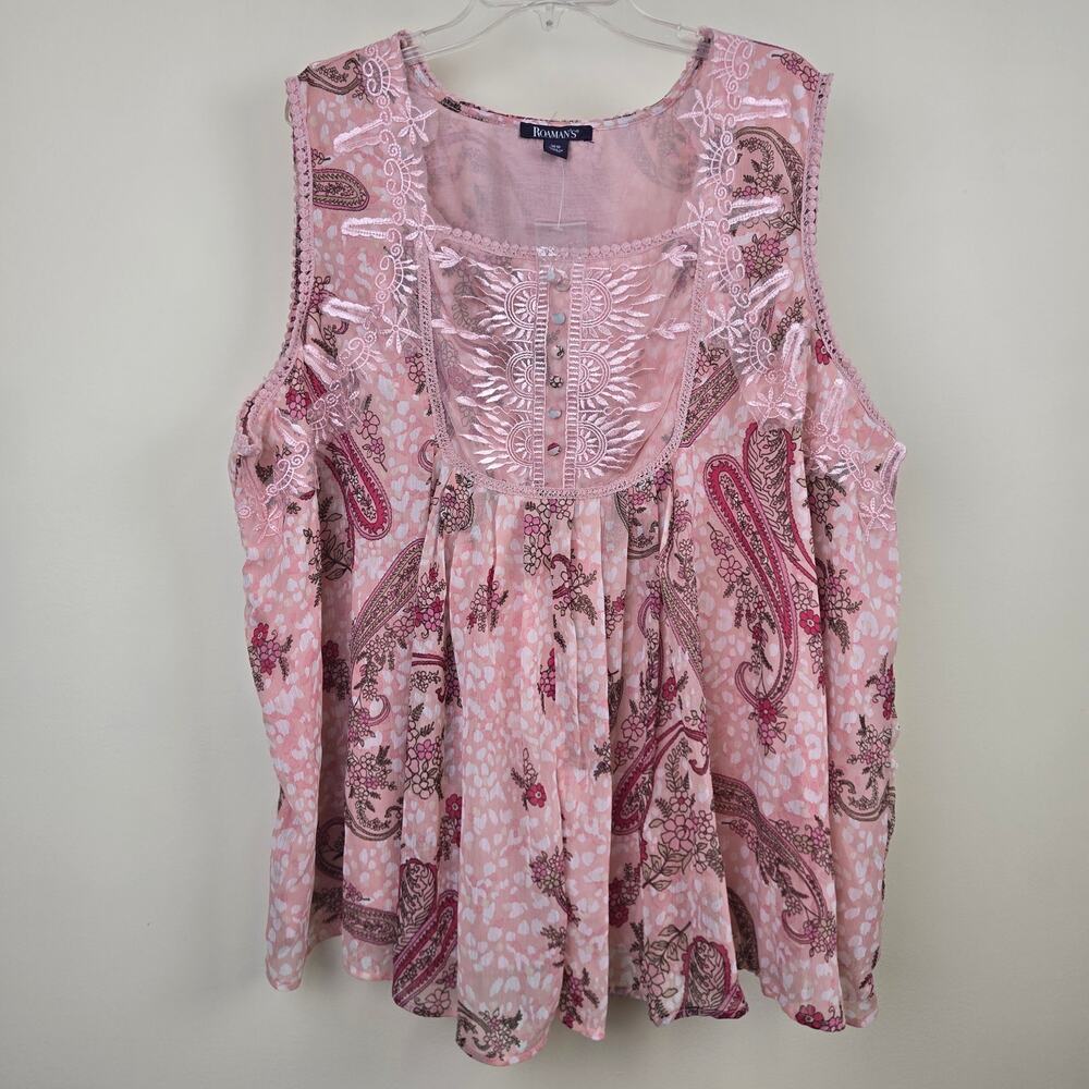 Roaman's 30W Sleeveless Top Embroidered Lace Dressy Blouse